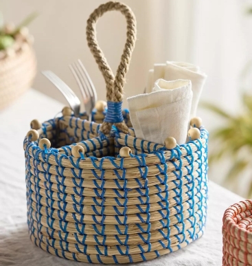 Seagrass woven utensil holder