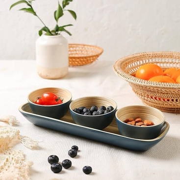 Spun Bamboo Serving Tray & Mini Bowls