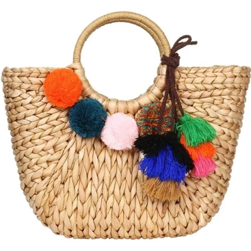 Water Hyacinth Pom Pom Bag